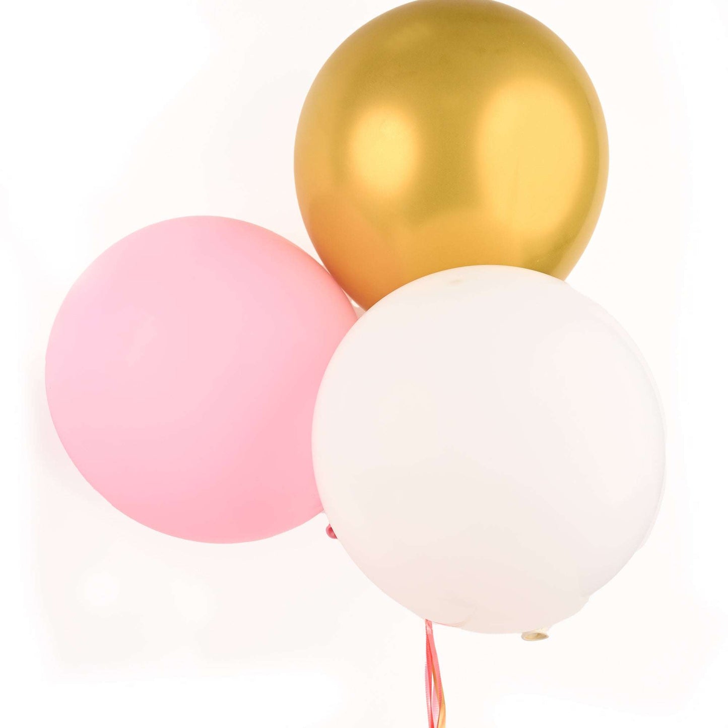 Gold, pink and white balloon cluster included with the Elegant Birthday Surprise Box