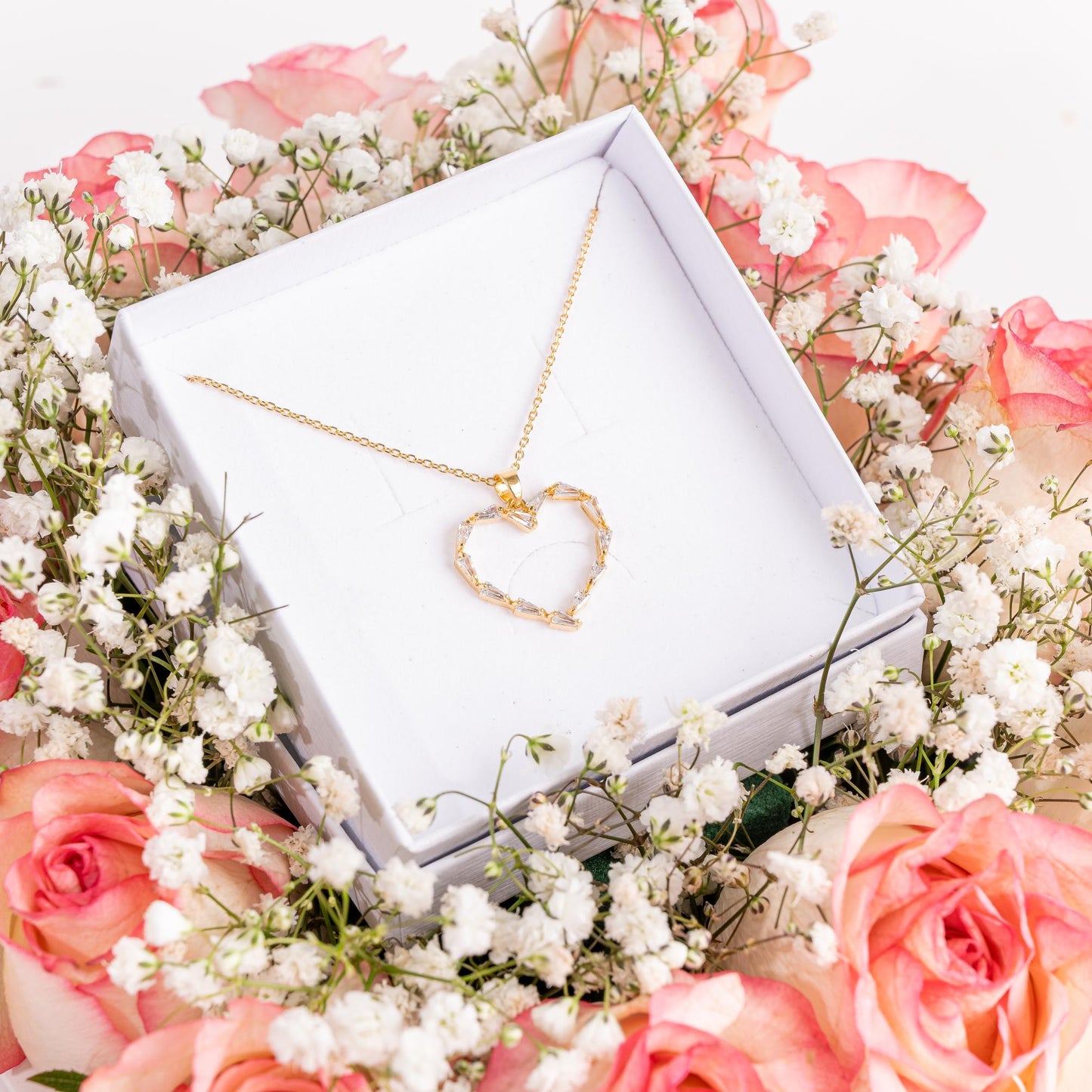 Floral Elegance with Heart Necklace Gift Arrangement