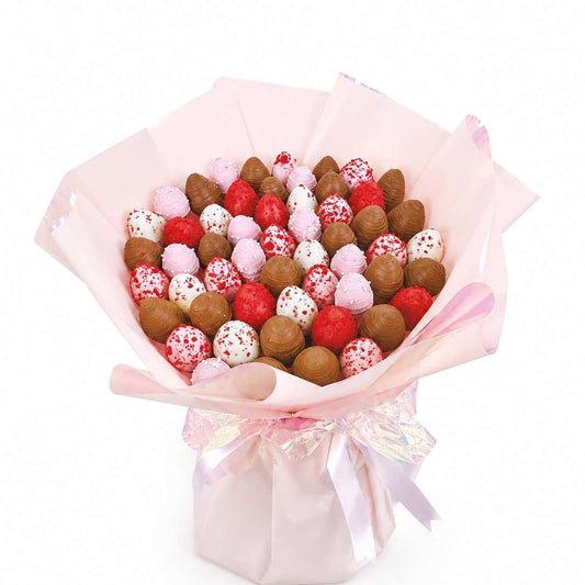 Blush Ruby & Red Velvet Strawberry Bouquet – 55 Pieces