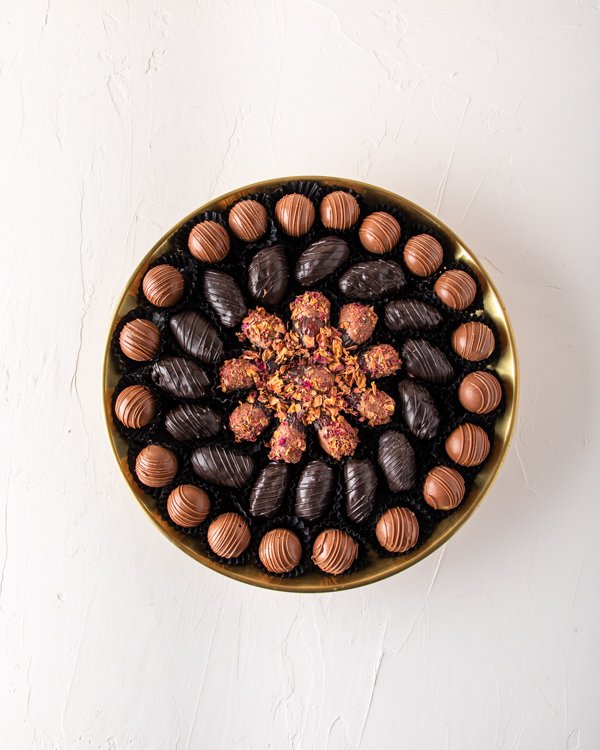Luxury Dates and Truffles Gold Tray Arrangement