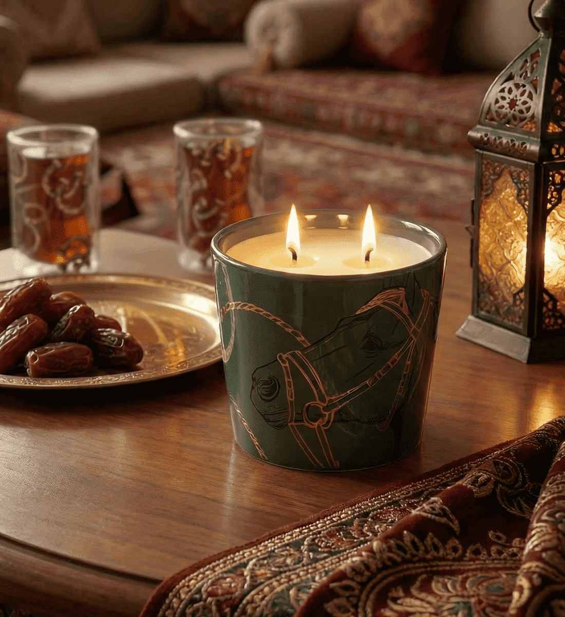 Fares Oud Wood Candle Olive Green - 500g