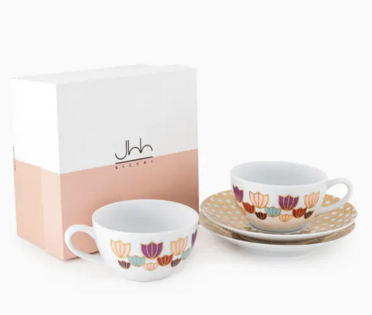 Khaizaran S/2 Porcelain Teacups & Saucers