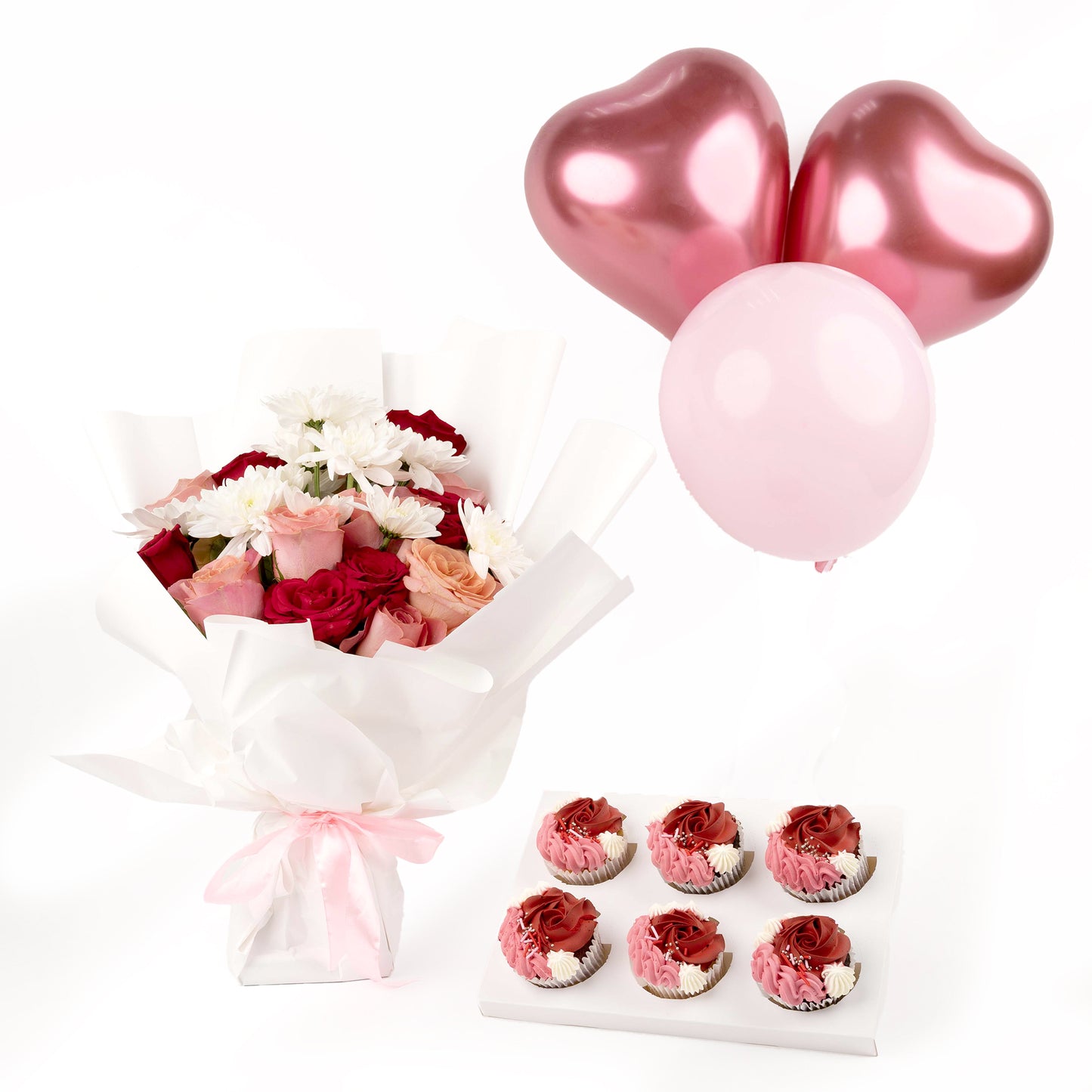 Love Bloom Cupcake Set with Flowers and Balloons
