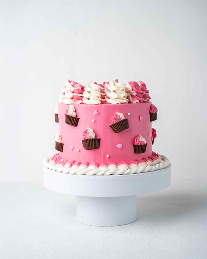 1kg Pink Cups and Cream Cake by Cravings Cafe