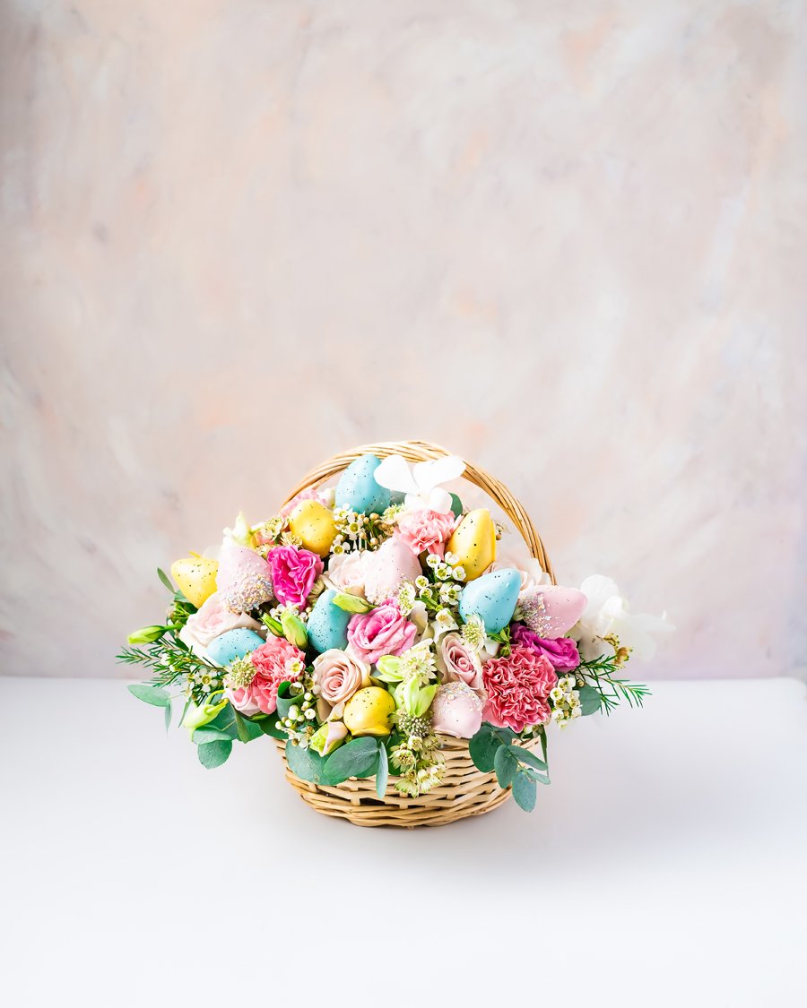 Flowers and Strawberries Basket Arrangement by NJD