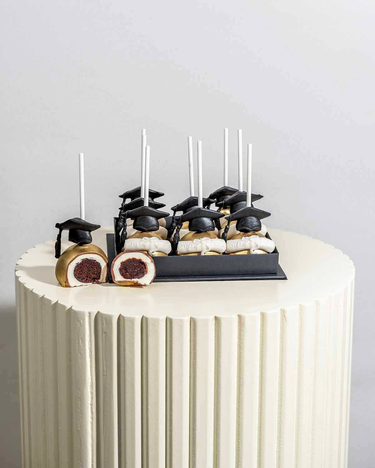 Graduation Theme Chocolate Cake Pops by NJD