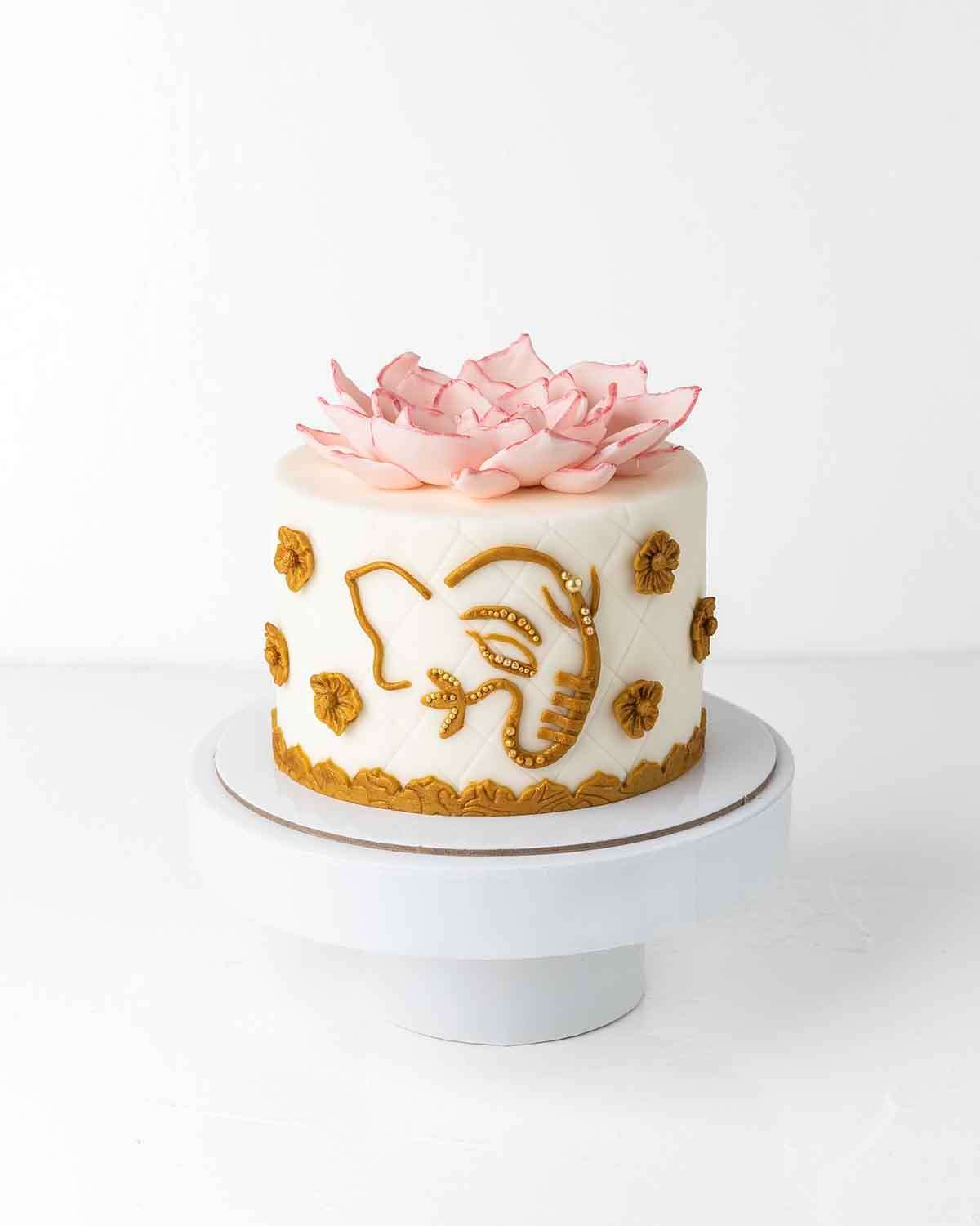 Ganpathi and Lotus Theme Cake by NJD