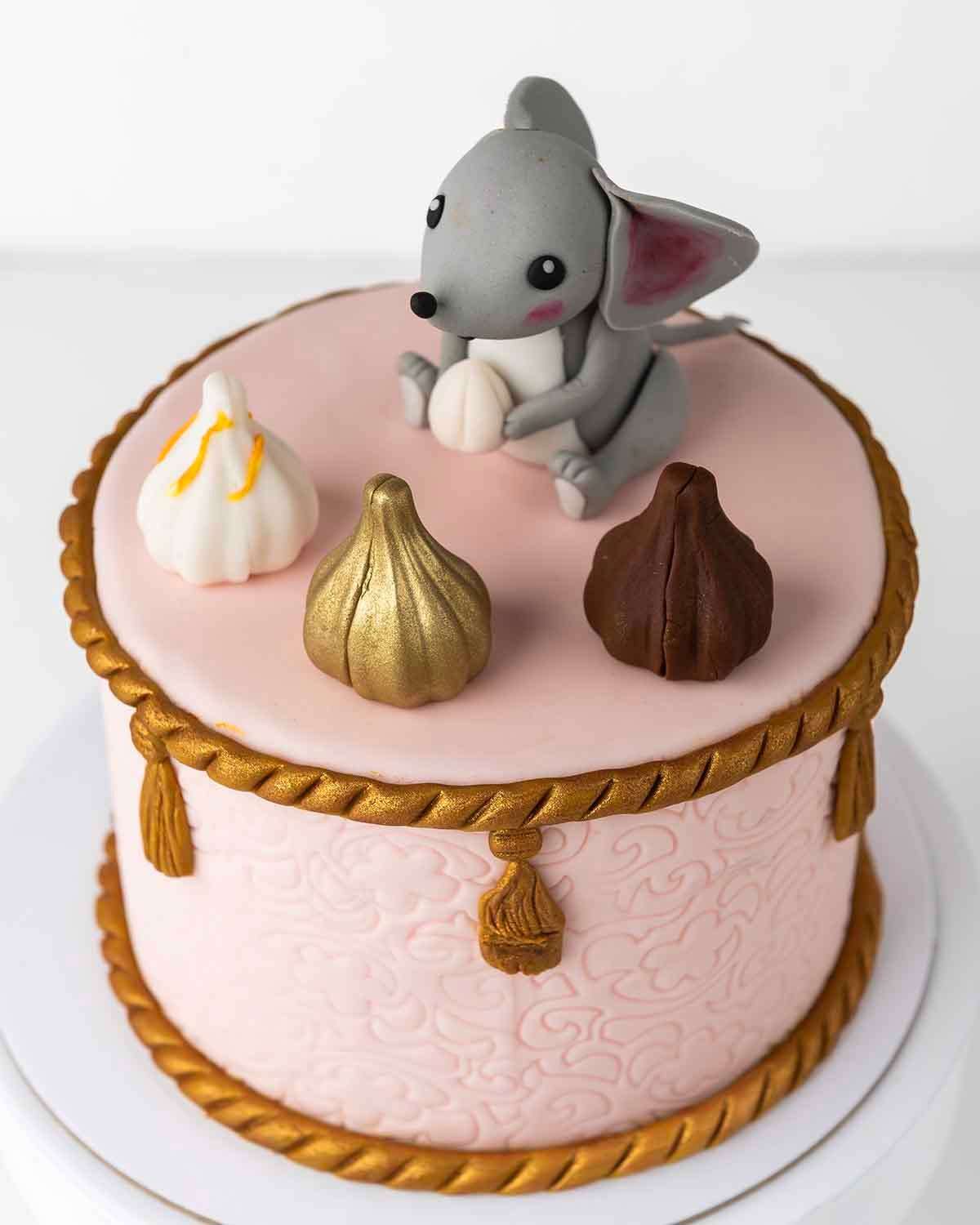 Modak and Mouse Theme Ganpathi Cake by NJD