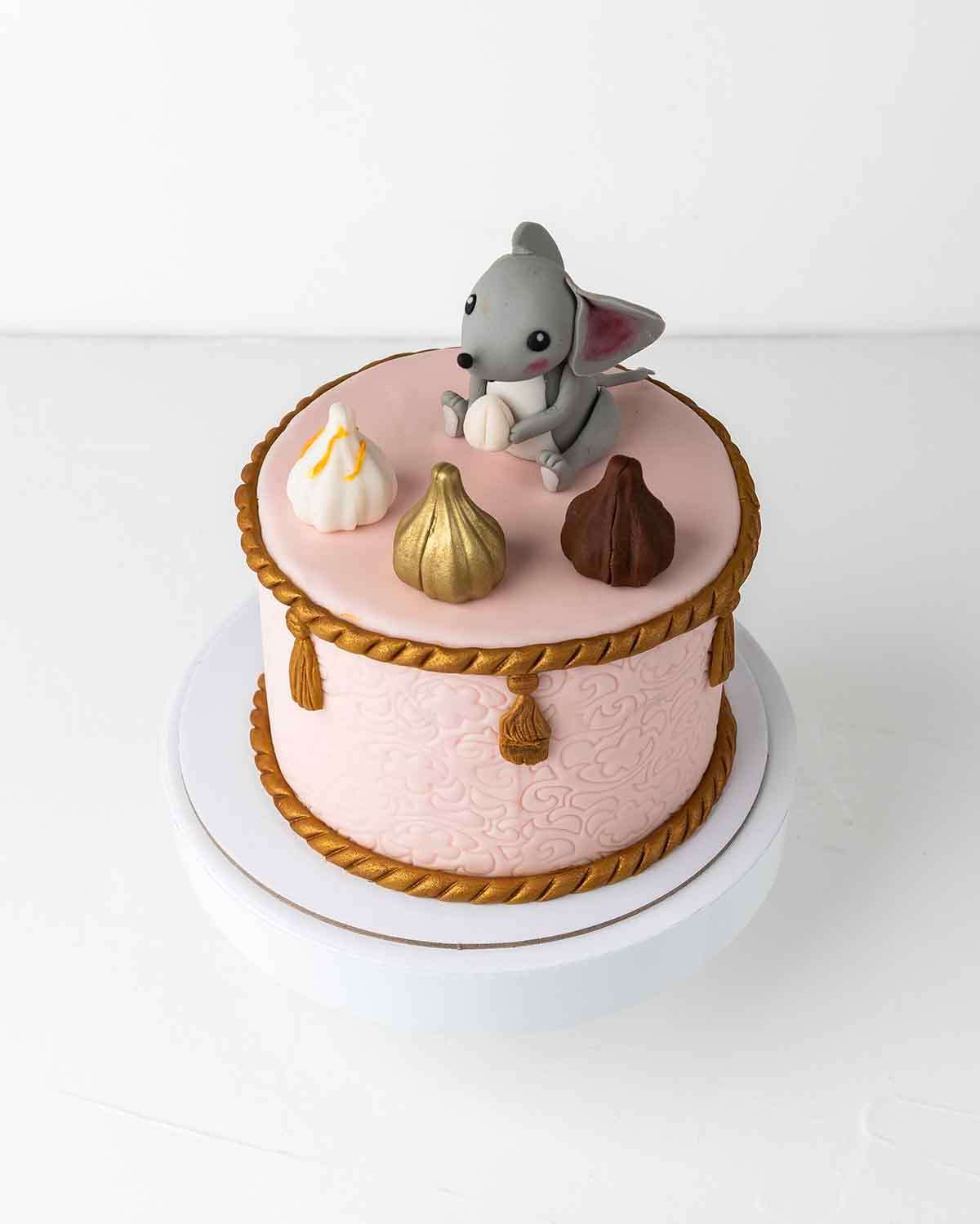 Modak and Mouse Theme Ganpathi Cake by NJD