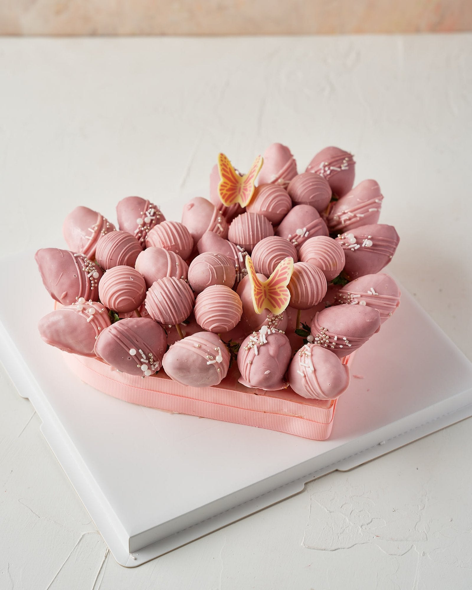 Pink and Purple Chocolate Strawberries Arrangement by NJD