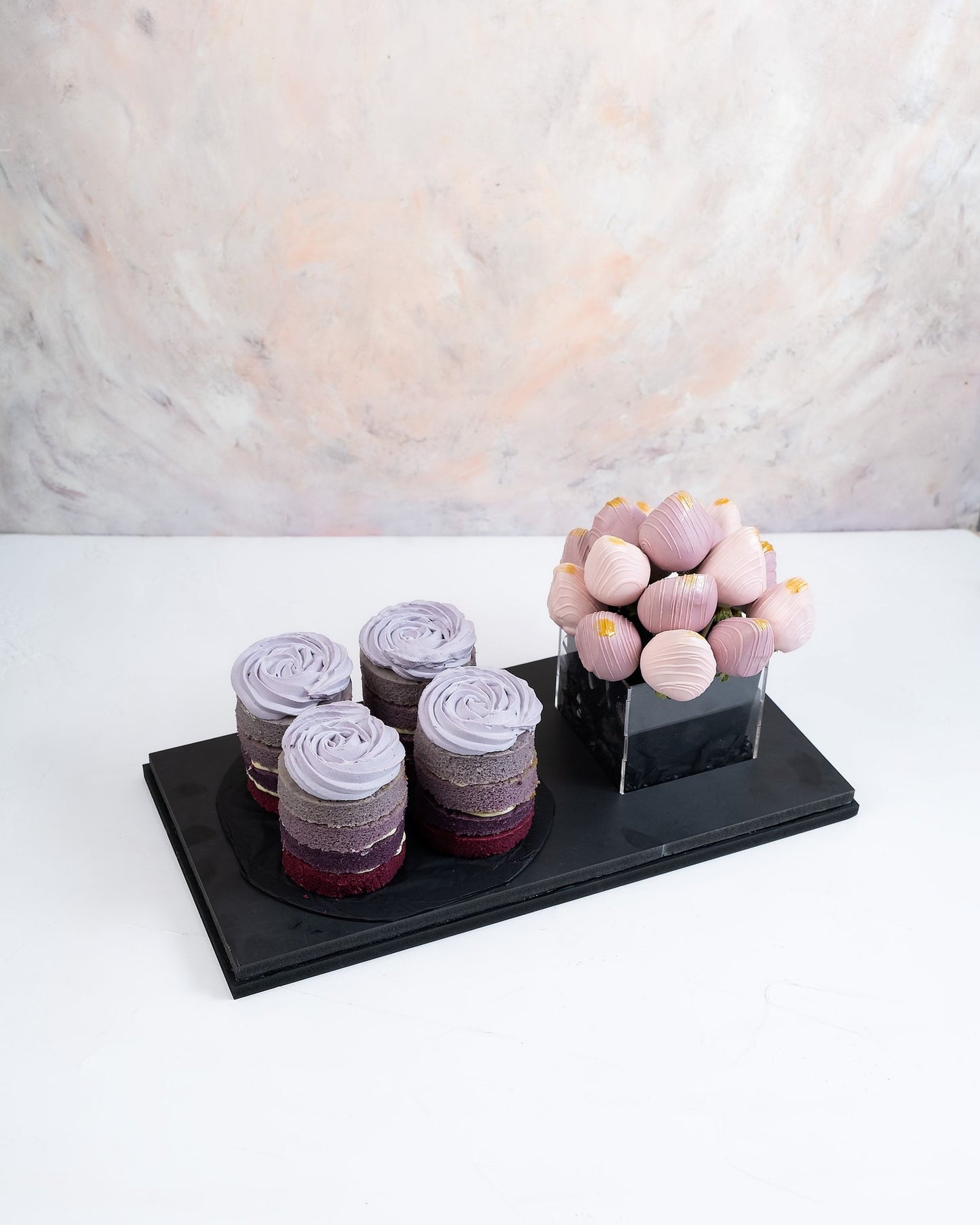 Ombre Mini Cakes and Berries Arrangement by NJD