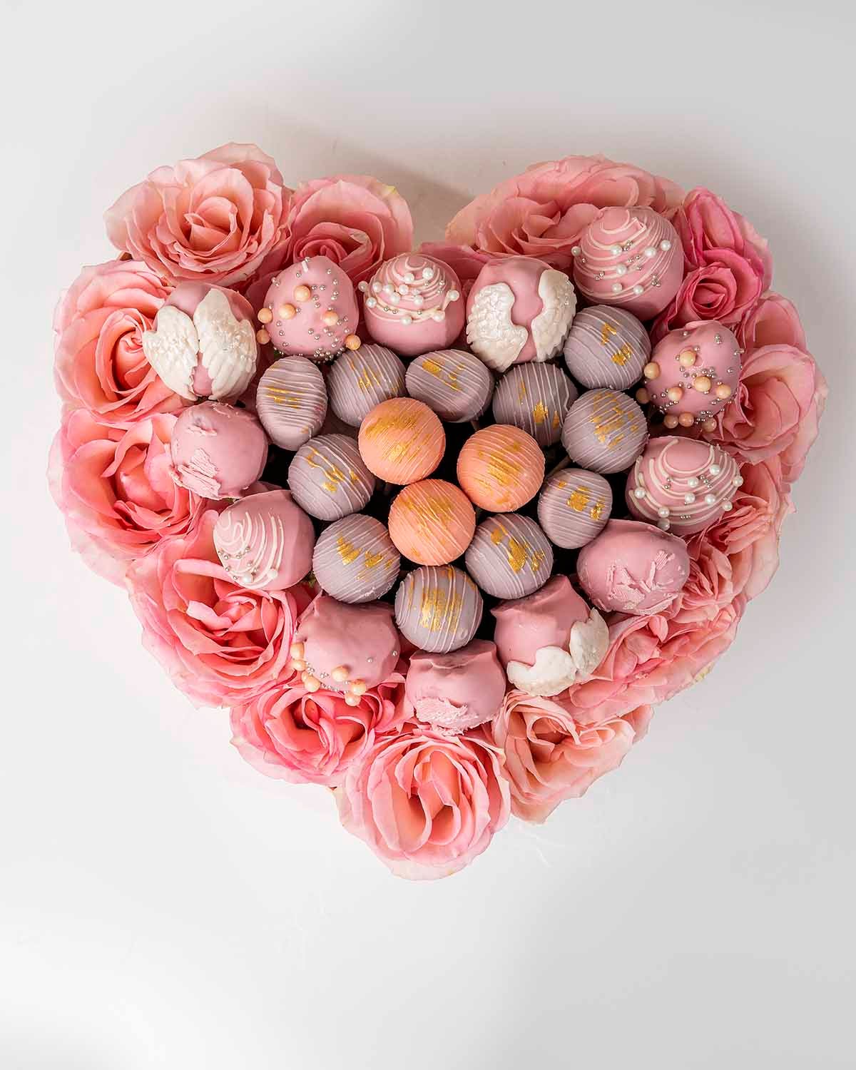 Roses, Assorted Truffles and Designer Strawberries Hamper by NJD