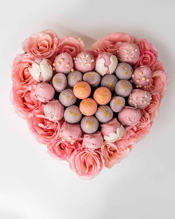 Roses, Assorted Truffles and Designer Strawberries Hamper by NJD