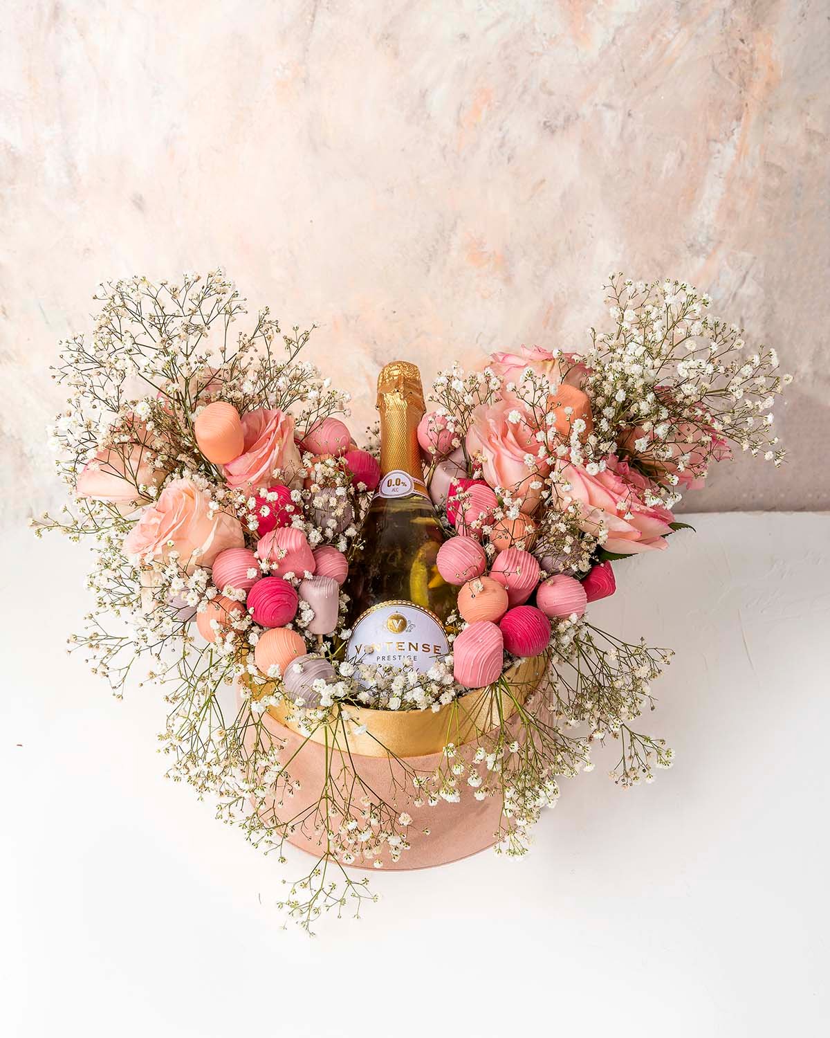 Non Alcoholic Wine, Roses and Desserts Hamper by NJD
