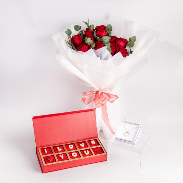 "I Love You" Heart Necklace Gift Bundle