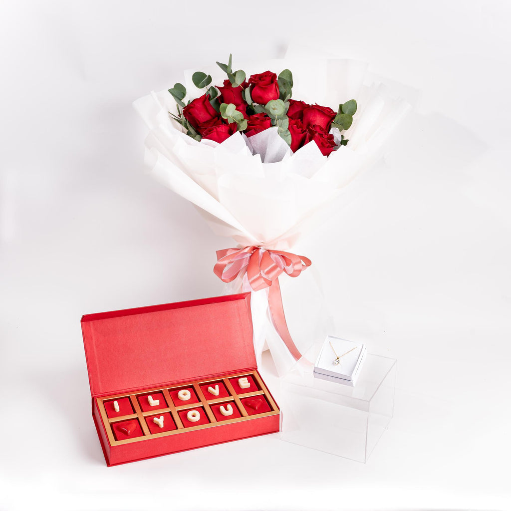 "I Love You" Heart Necklace Gift Bundle