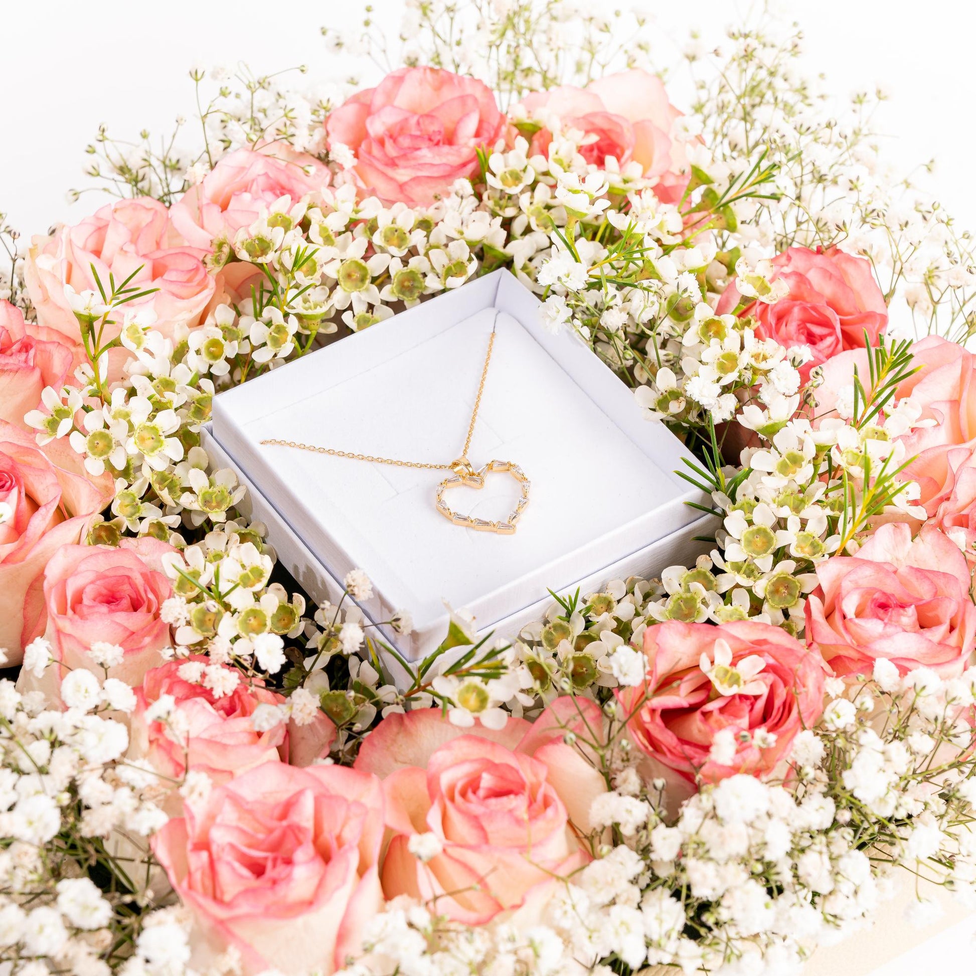 Floral Elegance with Heart Necklace Gift Arrangement