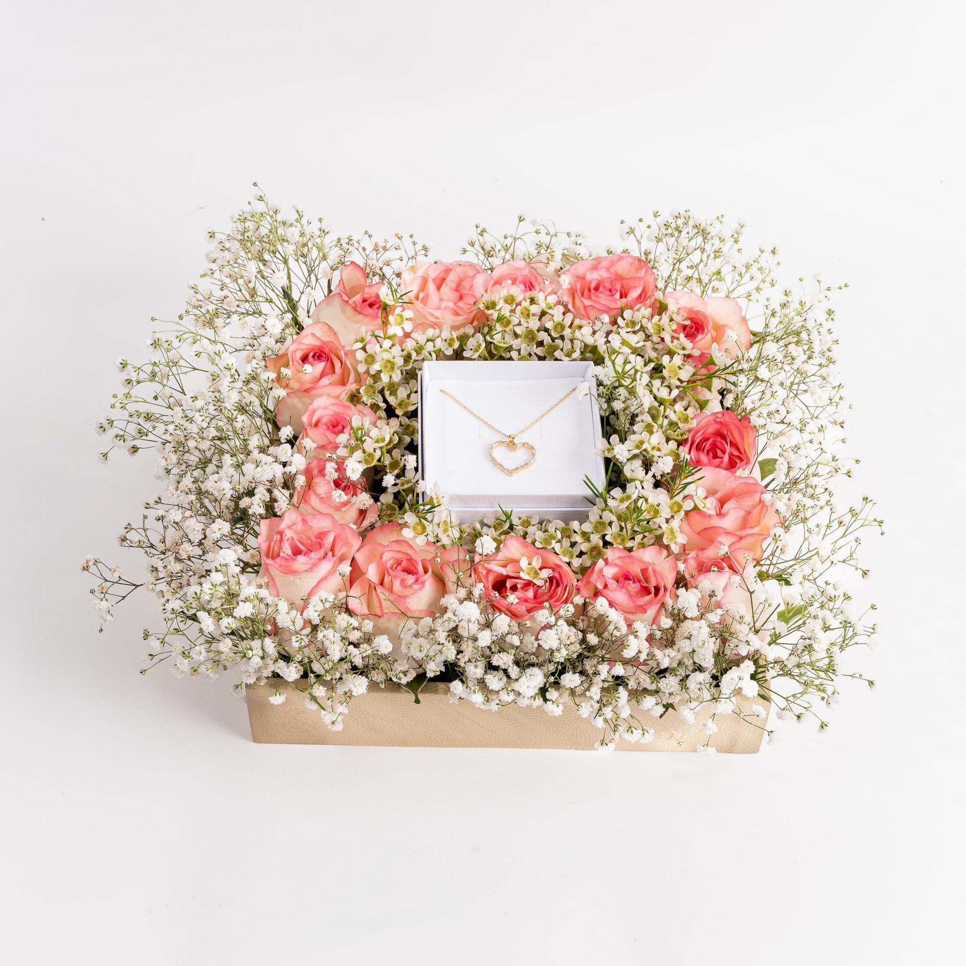 Floral Elegance with Heart Necklace Gift Arrangement