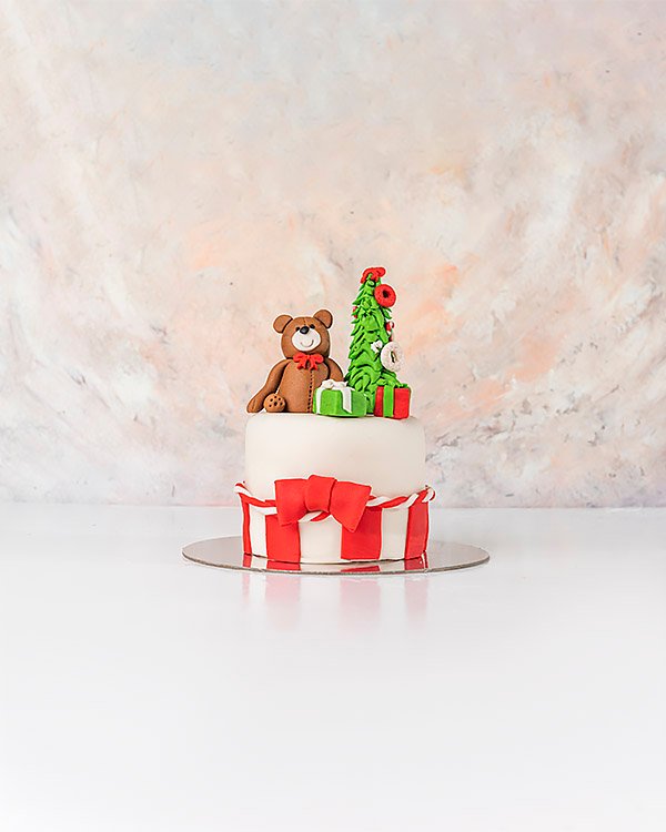 Chocolate Teddy and Tree Christmas Cake by NJD