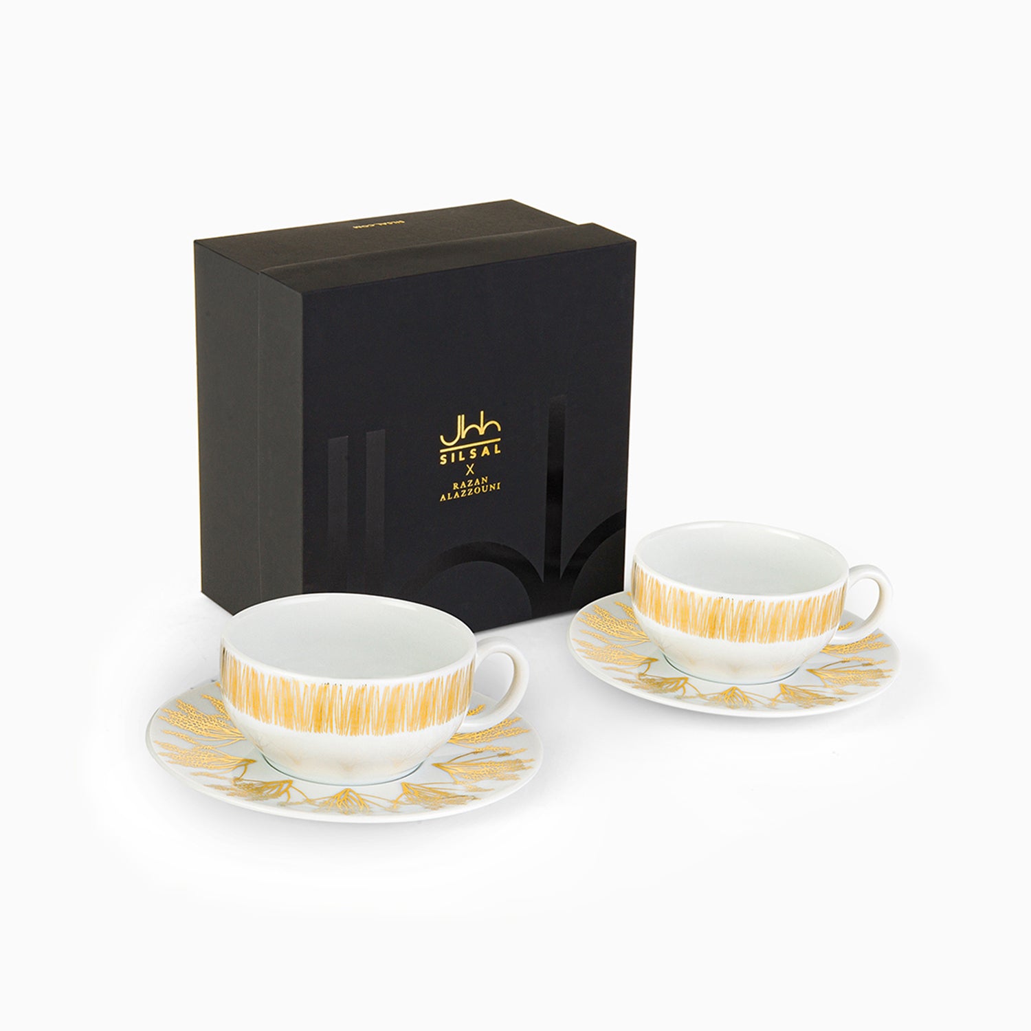 Tamrah S/2 Porcelain Teacups and Saucers
