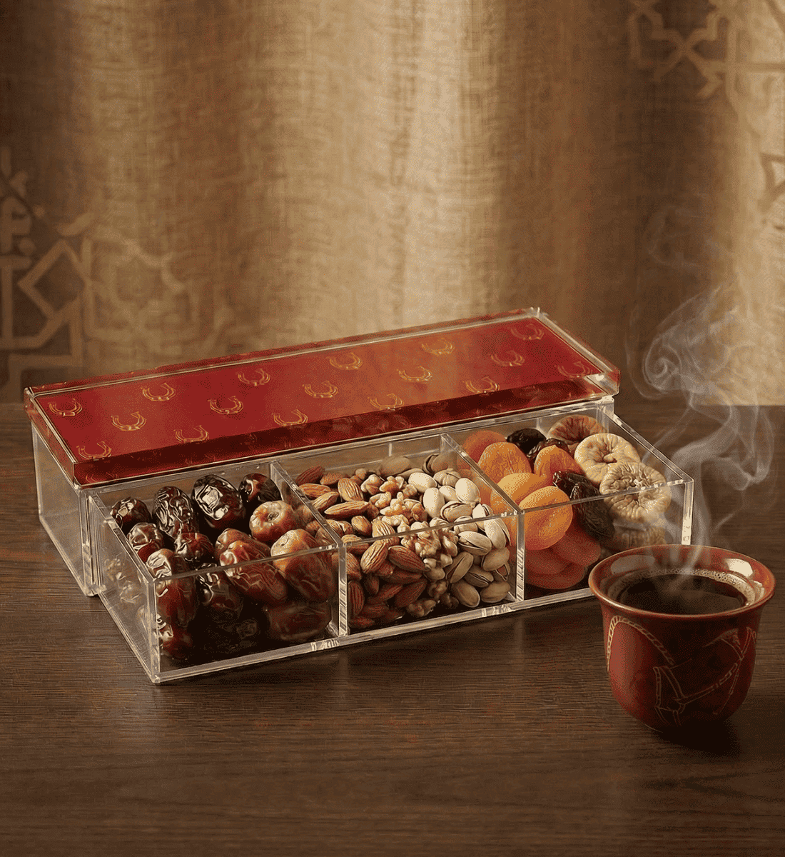 Fares Maroon Nuts & Dates - 3-Partition Acrylic Box