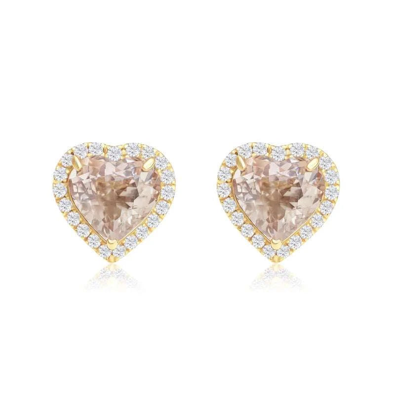 MORGANITE HEART HALO DIAMOND EARRINGS by NJD