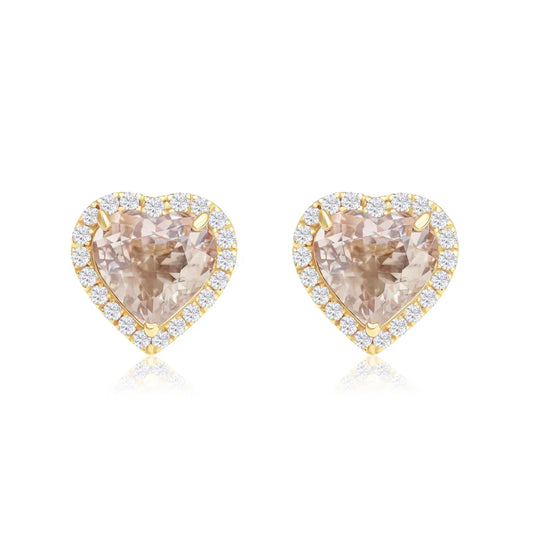 MORGANITE HEART HALO DIAMOND EARRINGS
