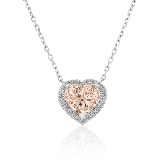 3 CT MORGANITE HALO HEART DIAMOND NECKLACE