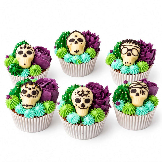 Succulent and skeleton Cupcakes